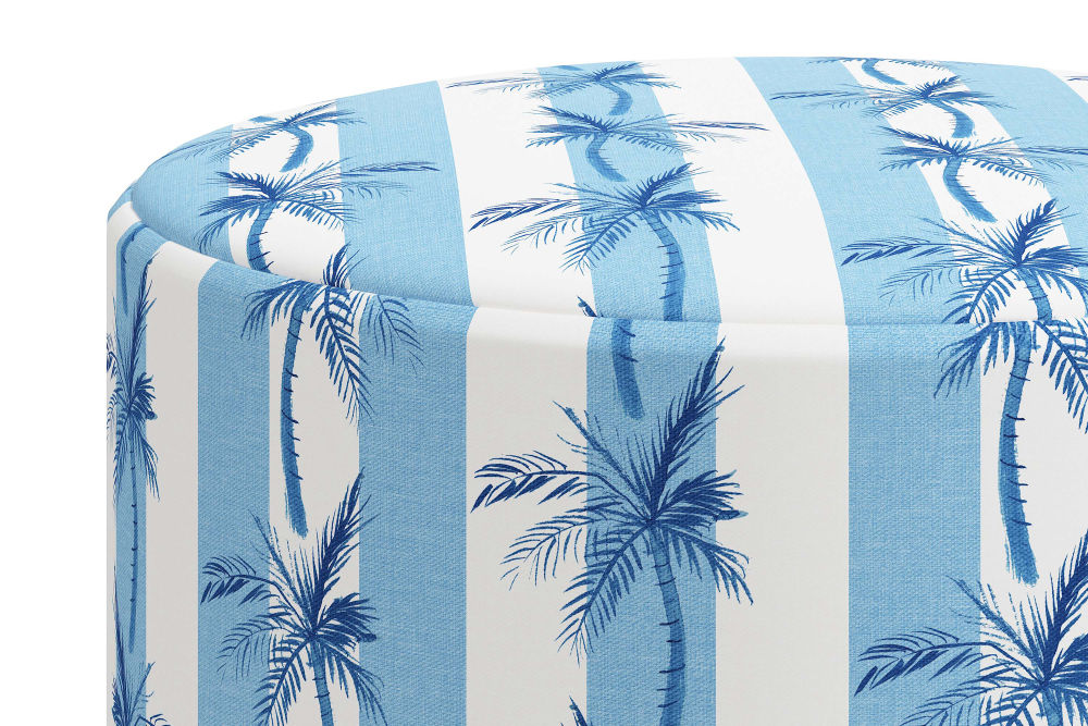 The Ottoman, Cabana Stripe Palms Blue